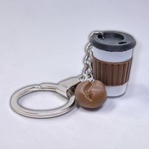 Coffee Cup Keychain with Coffee Bean Charm – Cute Mini Coffee Lover Keyring, Aesthetic Key chain for Keys, Bag or Car – Small Gift for Coffee Lovers