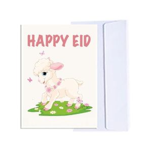 Eid-Al-Adha Greeting Card with Envelope, Cute Lamb Design, Festive Theme v