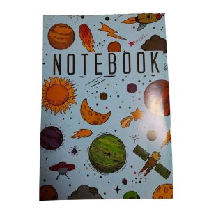 Extra Line Stapled Squared and Plain University Notebook, 60 Sheets, Space Planets Design, Coated Cover, A4