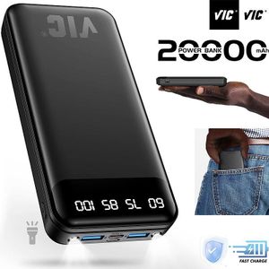 VIC ♛20000mAh Power Bank+Dual LED Lights+2USB Portable Charge+Ultra Light Battery Pack.