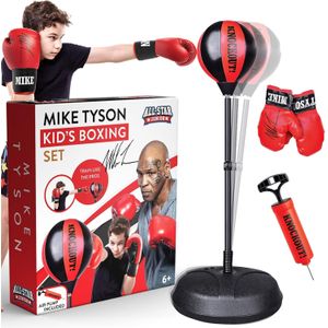 Kids' punching bag, Mike Tyson boxing kit includes boxing gloves and a punching bag with a stand