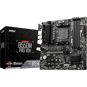 MSI لوحة أم MS I B550M PRO-VDH للألعاب والعمل الاحترافي – شريحة AMD B550 – تدعم Ryzen 5000/3000 – DDR4 حتى 128GB و 4400MHz OC – PCIe 4.0 – منفذين M.2 NVMe – HDMI + DisplayPort + VGA – Micro ATX