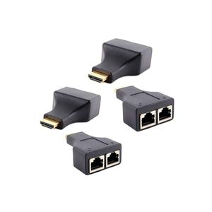 2 HDMI Dual RJ45 CAT5E CAT6 Extender Repeater 3D For HDTV HDPC PS3 STB Black