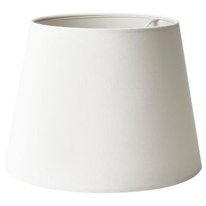 Lamp shade A white SKOTTORP lampshade. It is cylindrical with a simple, classic design, made from polyester and plastic.