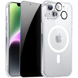  جراب شفاف لموبايل ايفون 14 مع واقي شاشة للخصوصية وحماية كاملة للكاميرا، متوافق مع ماج سيف، غطاء جوال مغناطيسي مضاد للصدمات لموبايل ايفون 14، شفاف 