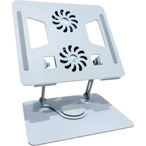 Smart Design 360 Rotating Base Laptop Stand Portable 10-17.3inch Laptops Metal & Silicone Table Top Stand with Silent Cooling Double Fan Design Desk Adjustable Height (White,1-Pcs)