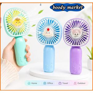Portable handheld fan with USB rechargeable port - attractive cartoon design and lightweight