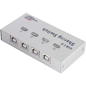 مفتاح مشاركة الطابعة بـ 4 منافذ USB - فضي، زر ضغط، يدوي، فضي