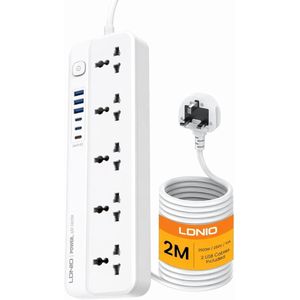 LDNIO مشترك كهربائي SC5614C بقدرة 2500 وات مع 5 مخارج كهرباء عالمية و6 منافذ شحن (3 Type-C و3 USB-A) 