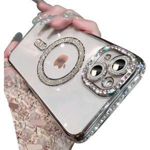 تصميم مغناطيسي لحافظة آيفون، متوافق مع MagSafe، غطاء فاخر لامع مرصع بالألماس لحماية الكاميرا من السقوط والصدمات (فضي، آيفون 11 برو ماكس)
