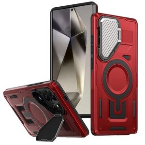 GOLDEN MASK جراب حافظة مع حماية للكاميرا، مع حافظة مغناطيسية قوية مع حامل (احمر) (Samsung Galaxy S24 Ultra) جولدن ماسك لهاتف سامسونج جالاكسي اس 24 الترا