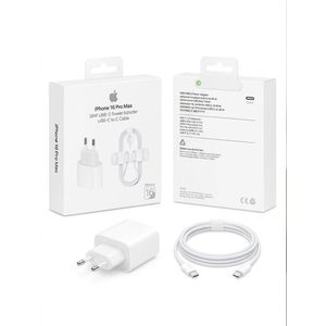 Apple رأس شاحن أبل 35 واط USB-C مع كابل شحن Type-C إلى Type-C بطول 1 متر لآيفون 16 برو ماكس