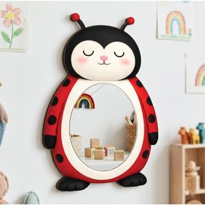 Kids Wall Mirror Made of High Quality Wood Cute Ladybug Design Modern Decor Completely Safe for Toddlers and Unbreakable, Lightweight and Easy to Install Add Style to Baby Room