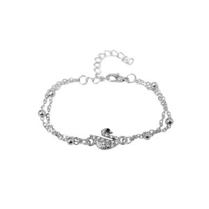3Diamonds Stainless Steel Bracelet with Swan Pendent for Women - Silver