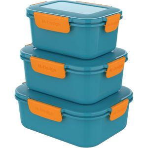 M Design Fresco Lunch Box - 1.1L, 1.6L, 2.1L - Pack of 3 - BPA Free, Microwave Safe, Dishwasher Safe, Food Safe, Stackable - Teal/Orange