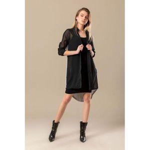Kady High Low Buttoned Down Shirt - Black & Heather Grey