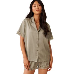 La Vie En Rose Lace Trim Satin Button-down Shirt