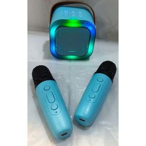 Two microphones with a voice-changing speaker.