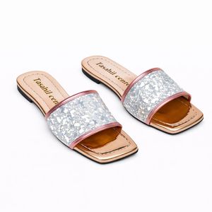 Tasahil center سليبر حريمى فلات جلد فى قماش