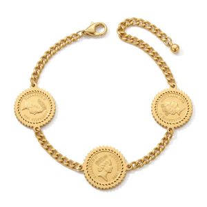 سوار من العملات الذهبية، سلسلة كوبية، مشبك لوبستر، ثلاث قطع، عملة الملكة إليزابيث الثانية، أستراليا