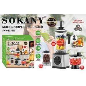 Sokany Multi-Purpose Blender 4 IN 1 Upgrade Metal Gear 6000W High Power 2.5L Copper Motor SK-03035N  - 1 YEAR WARRANTY
