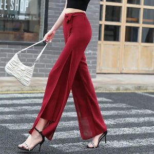 Korean Fashion High Waist Flared Pants Women 2021 Summer Thin Slim Black  Trousers Design Chiffon Ruffle Drape Lady Bell-Bottoms