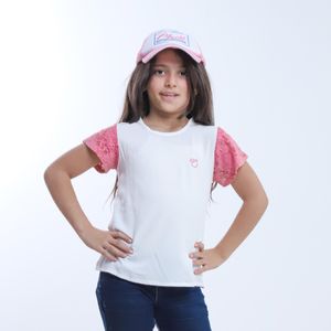Bebo Plain girls' t-shirt with lace sleeves_White