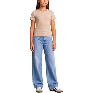Nileton Girls’ Basic Tops - Ribbed Knit – Cotton Crew Neck T-Shirt – Regular Fit Short Sleeve Stretchy Fitted Casual Everyday Tee
