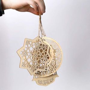AXSWER 3pcs/set Eid Ramadan Decoration Hollow Wood Hanging Lantern Baubles Ornaments DIY Crafts Unpainted