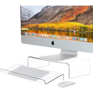 BEST MEDIA Acrylic Monitor Riser & Keyboard Stand for Home Office Business Gamers Schools - Multi Media Computer Desk Stand - Angled & Tilted Keyboard Tray Riser - Create Ergonomic Working Space