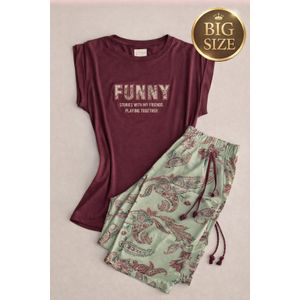 بيجامة صيفي حريمي نص كم – قطن سنجل ليكرا – مقاس حر (70–120 كجم)