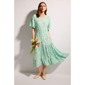 Defacto A Cut V-Neck Printed Butterfly Sleeves Dress