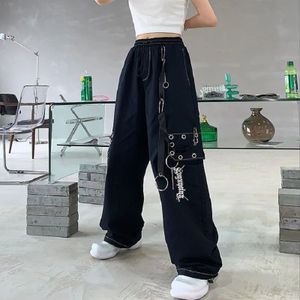 Fashion （BLACK）Gray Sweatpants Women Baggy Harem Pants Wide Leg Sweat Pants  Oversized Harajuku Joggers Woman High Waisted Black Trousers WJu