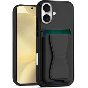 Leather Wallet Case with Card Holder Stand With TPU Frame For Apple iPhone 16 - Black