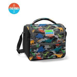 CORAL HIGH Kids Thermal Lunch Bag - Dark Gray Black Camouflage Dinosaur Patterned