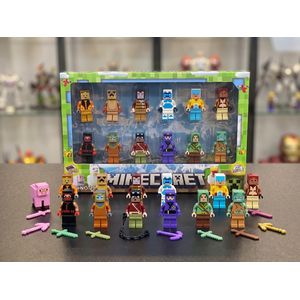 Minecraft-12 Pcs Pixel Style Mini Action Figures Building Block Set – Includes 14 Pixel Weapons (Swords & Pickaxes), Articulated Characters, Modular Sandbox Diorama Creative Playset Gift for Kids Teens Ages 6+ (Shape & Color May Vary)  