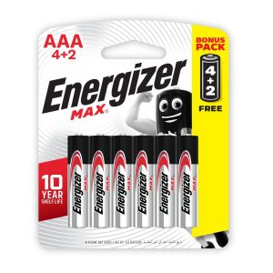 Energizer بطاريات إنرجايزر ماكس AAA، عبوة مميزة: 4+2 مجاناً