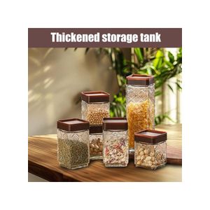 KITCHENOO Set of 3 Premium Glass Jars with Airtight Lids, Stackable Design, Clear Food Storage Container, Kitchen Pantry Storage Jar for Dry Foods and Pantry Organization
