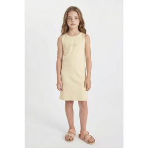 Defacto Girls' Printed Ribbed Cotton Sleeveless Summer Dress