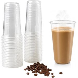 Set Of 25 Clear Plastic Cups, 22oz 600ml, U Shape, Beverage, No Lid