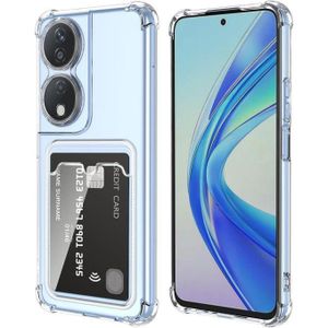 جراب شفاف لهاتف Honor X7b - Honor Play 8T - Play50 Plus، مزود بحامل بطاقات خلفي، محفظة خلفية شفافة كريستالية، مصنوع من مادة TPU ناعمة مقاومة للصدمات، يوفر حماية من السقوط والسقوط، مع حماية لعدسة الكاميرا.