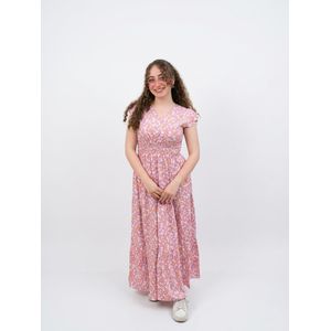 Bebo Women's long floral dress with short sleeves_Pink