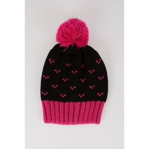 Defacto Girls' Heart Patterned Pompom Knit Beanie