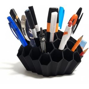 منظم مكتب فاخر بتصميم خلية النحل - حامل أقلام سداسي مطبوع بتقنية ثلاثية الأبعاد بمواد عالية الجودة، حل عصري لتنظيم المكاتب. (Matte Black)
