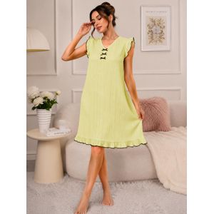 V A L Y A Women's Crinkle Nightdress with Ruffle Trim and Relaxed Fit