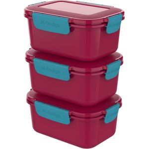 M Design Fresco Lunch Box 1.1L - Pack of 3 - BPA Free, Microwave Safe, Dishwasher Safe, Food Safe, Stackable - Fuchsia/Teal