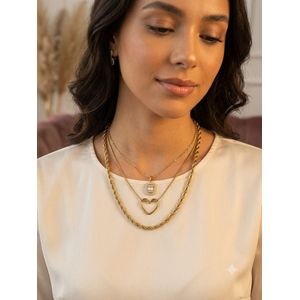 كومبو سلاسل ثلاثي (سلسلة لازوردي + سلسلة مضفرة + سلسلة قلب مفرغ) ستانليس ستيل أصلي (إطلالة متدرجة فخمة ومضادة لتغير اللون)