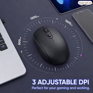 Rechargeable Wireless Mouse - Compact Ergonomic Optical Mouse with Type-C Charging - Black