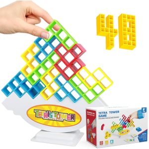 Tetra Tower Game-48 PCS Team Tower Game for Kids & Adults,Tetris Tower Game,Family Board Game, Balance Stacking Block Game Great for Family, Parties, Travel, (48 PCS+22 Card)