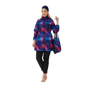 Burkini swimsuit for veiled women - wavy blue